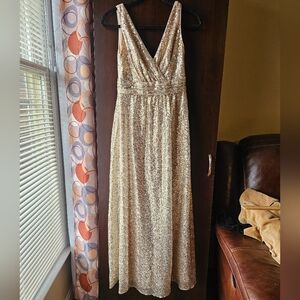 David's Bridal Gold Sequin Maxi Dress